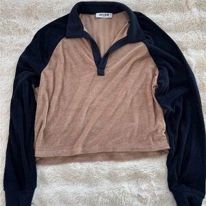 Blue & Cream NYC Charlie Cropped Terry Cloth Long Sleeve Pull Over Polo